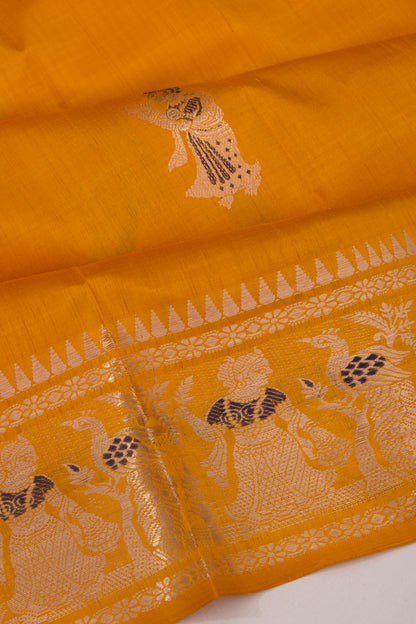 Baluchari Silk Butta Mustard Yellow Saree