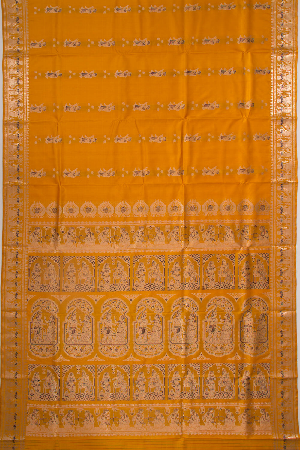 Baluchari Silk Butta Mustard Yellow Saree