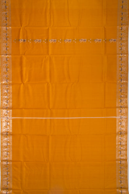 Baluchari Silk Butta Mustard Yellow Saree