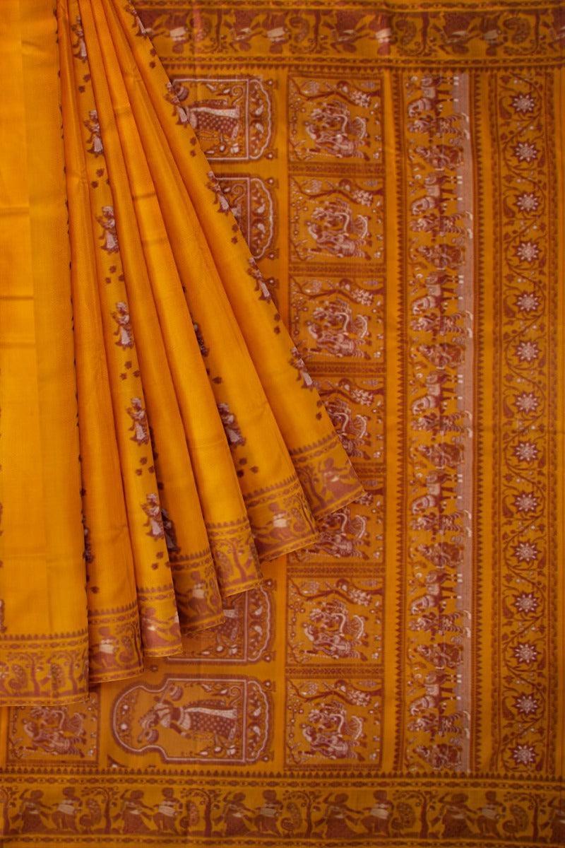 Baluchari Silk Butta Mustard Yellow Saree