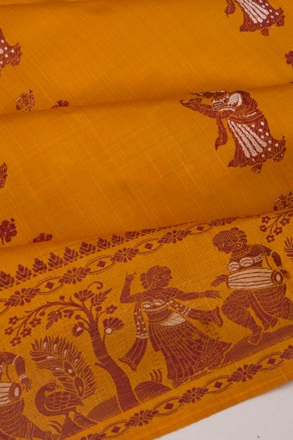 Baluchari Silk Butta Mustard Yellow Saree