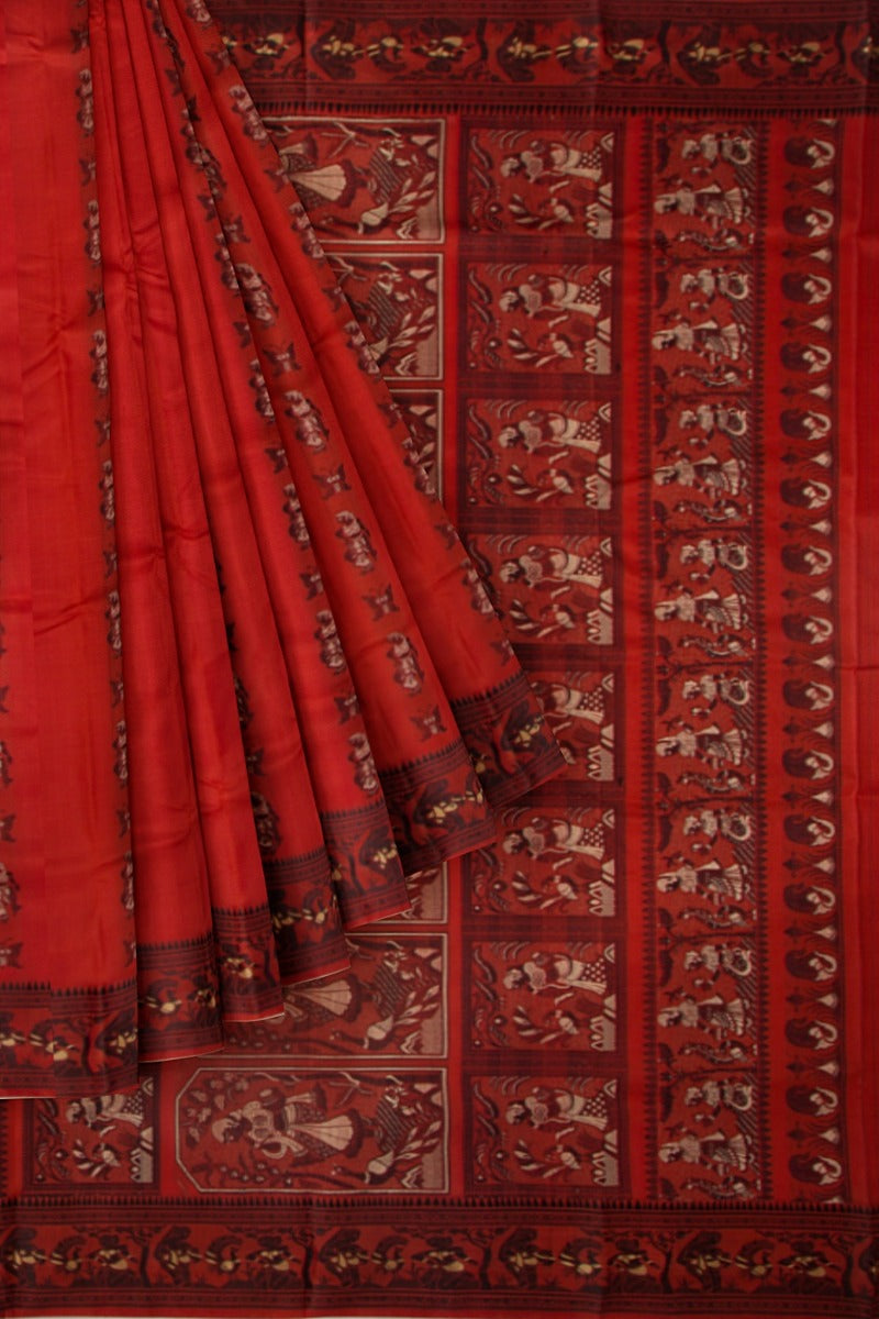 Baluchari Silk Butta Red Saree