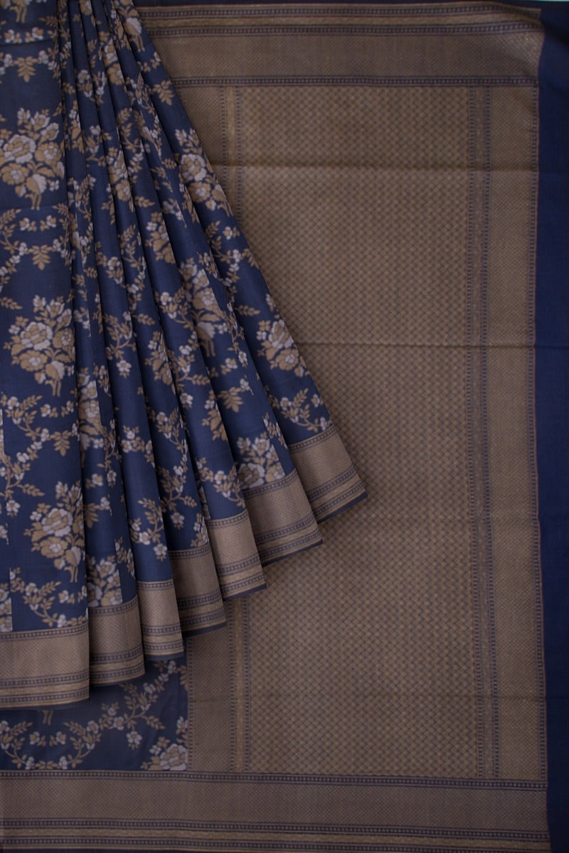 Banarasi Silk Jaal And Butta Dark Blue Saree