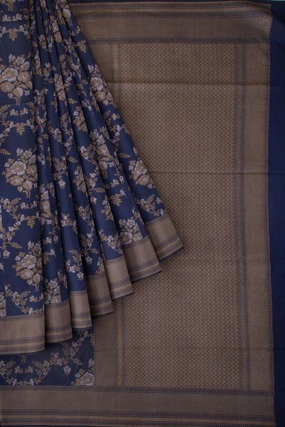 Banarasi Silk Jaal And Butta Dark Blue Saree