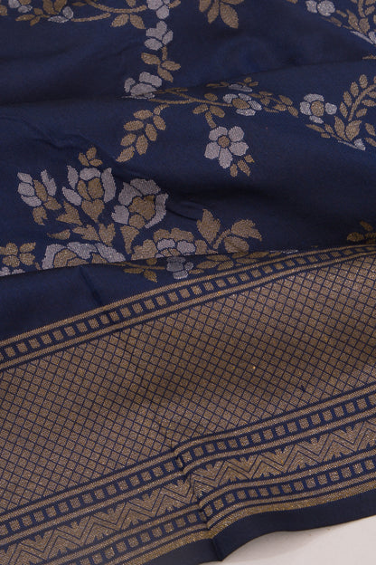 Banarasi Silk Jaal And Butta Dark Blue Saree