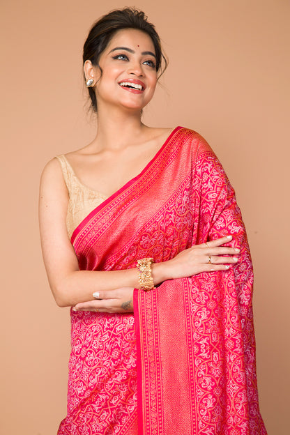 Banarasi Silk Jaal Pink Saree