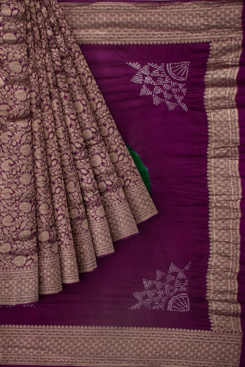 Baluchari Bandhani Mesh Work Purple Saree