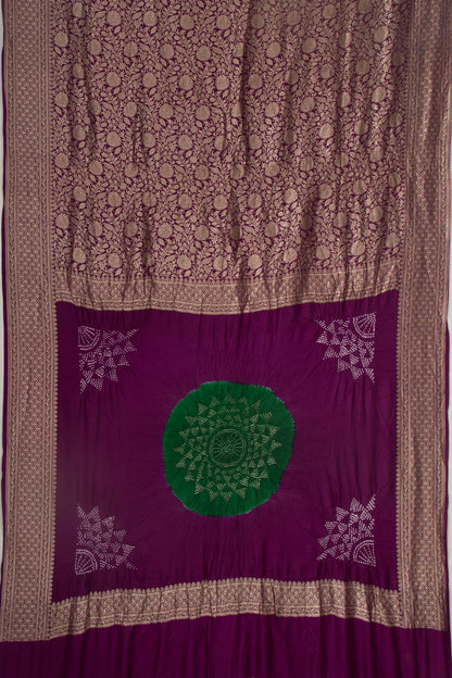 Baluchari Bandhani Mesh Work Purple Saree