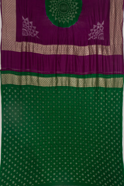 Baluchari Bandhani Mesh Work Purple Saree