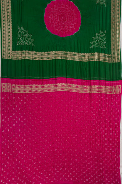 Baluchari Bandhani Mesh Work Green Saree