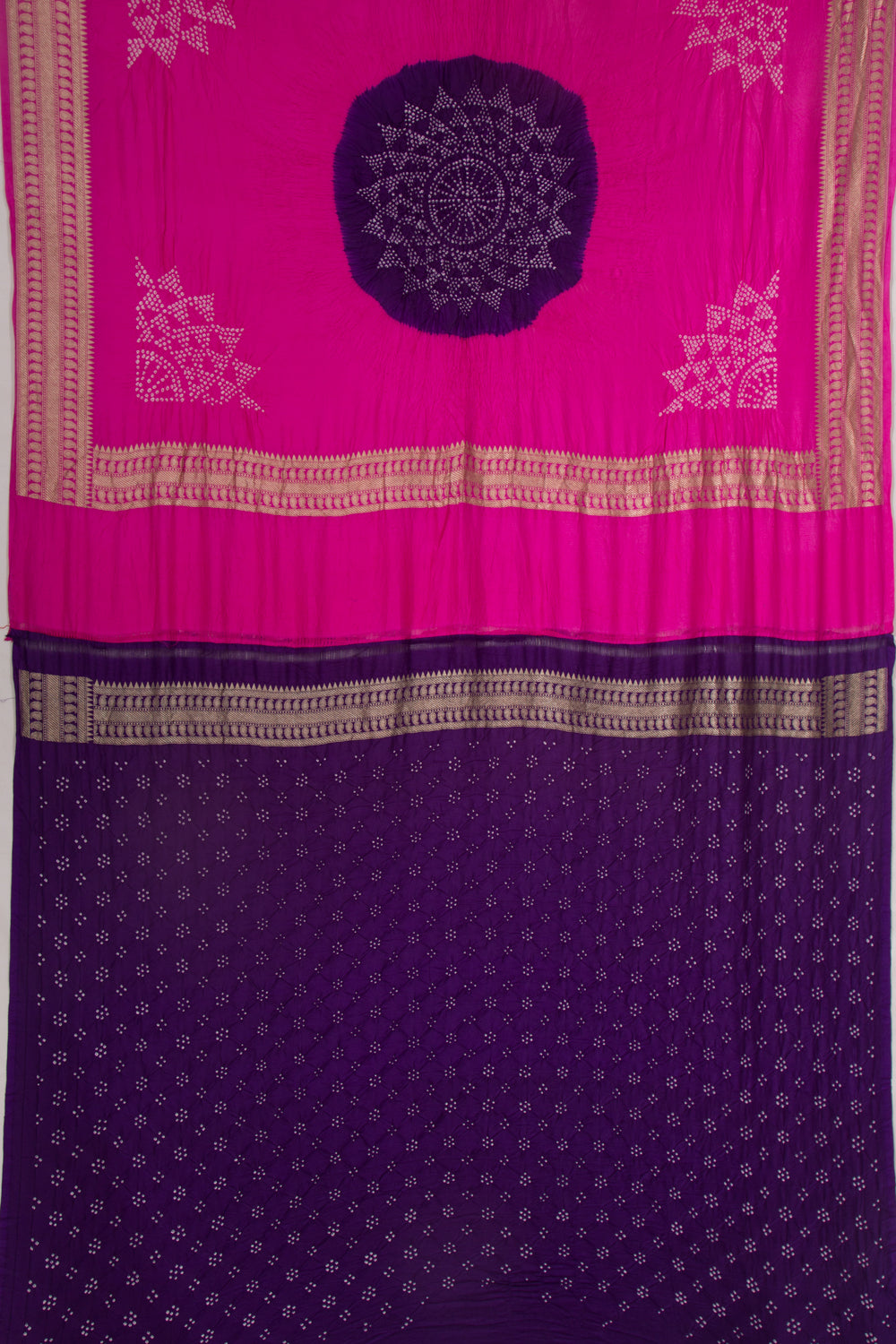 Baluchari Bandhani Mesh Work Pink Saree