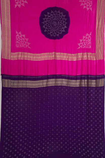 Baluchari Bandhani Mesh Work Pink Saree