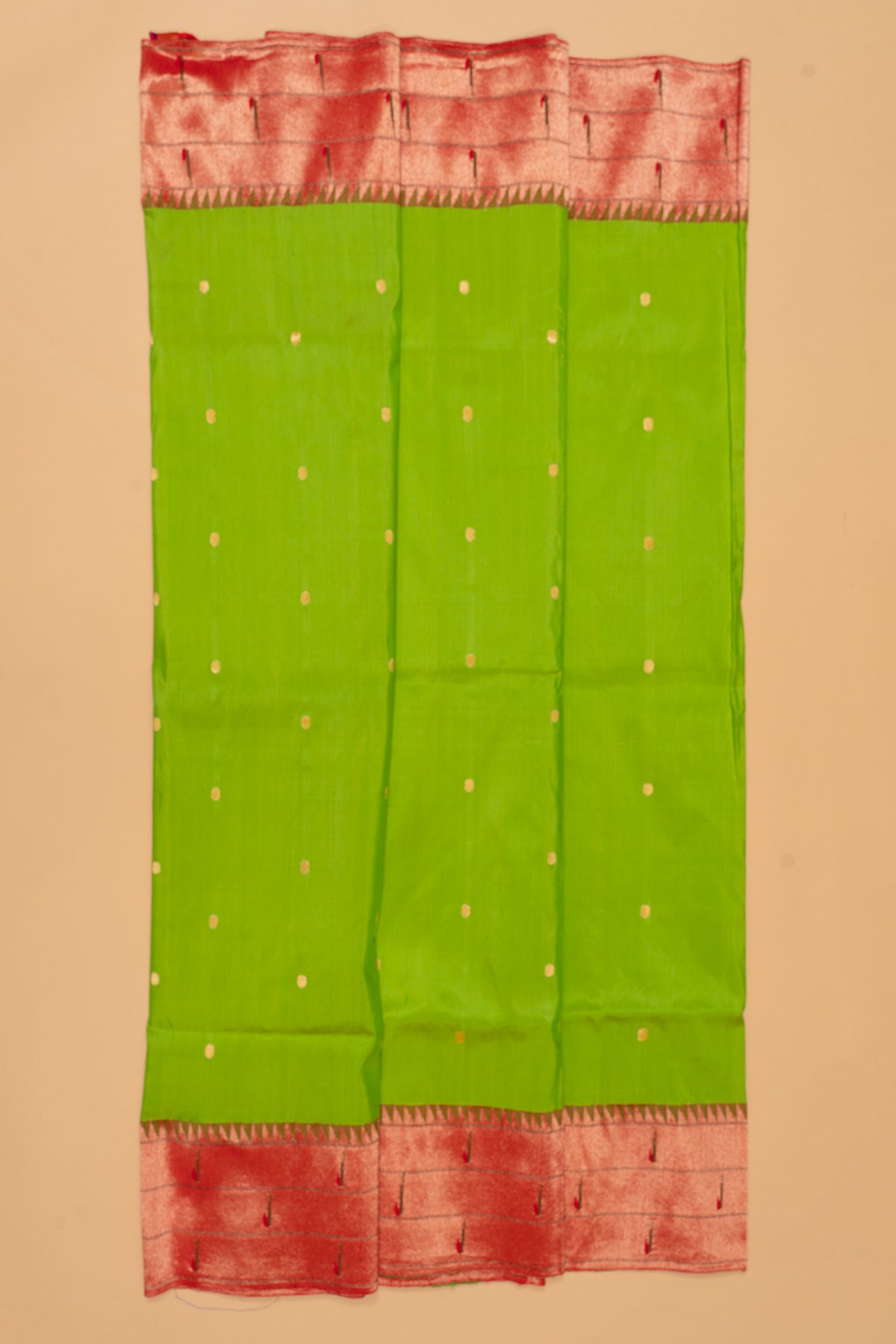 Paithani Silk Butta Green Saree With Triple Muniya Border