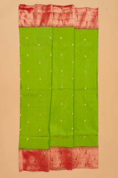 Paithani Silk Butta Green Saree With Triple Muniya Border