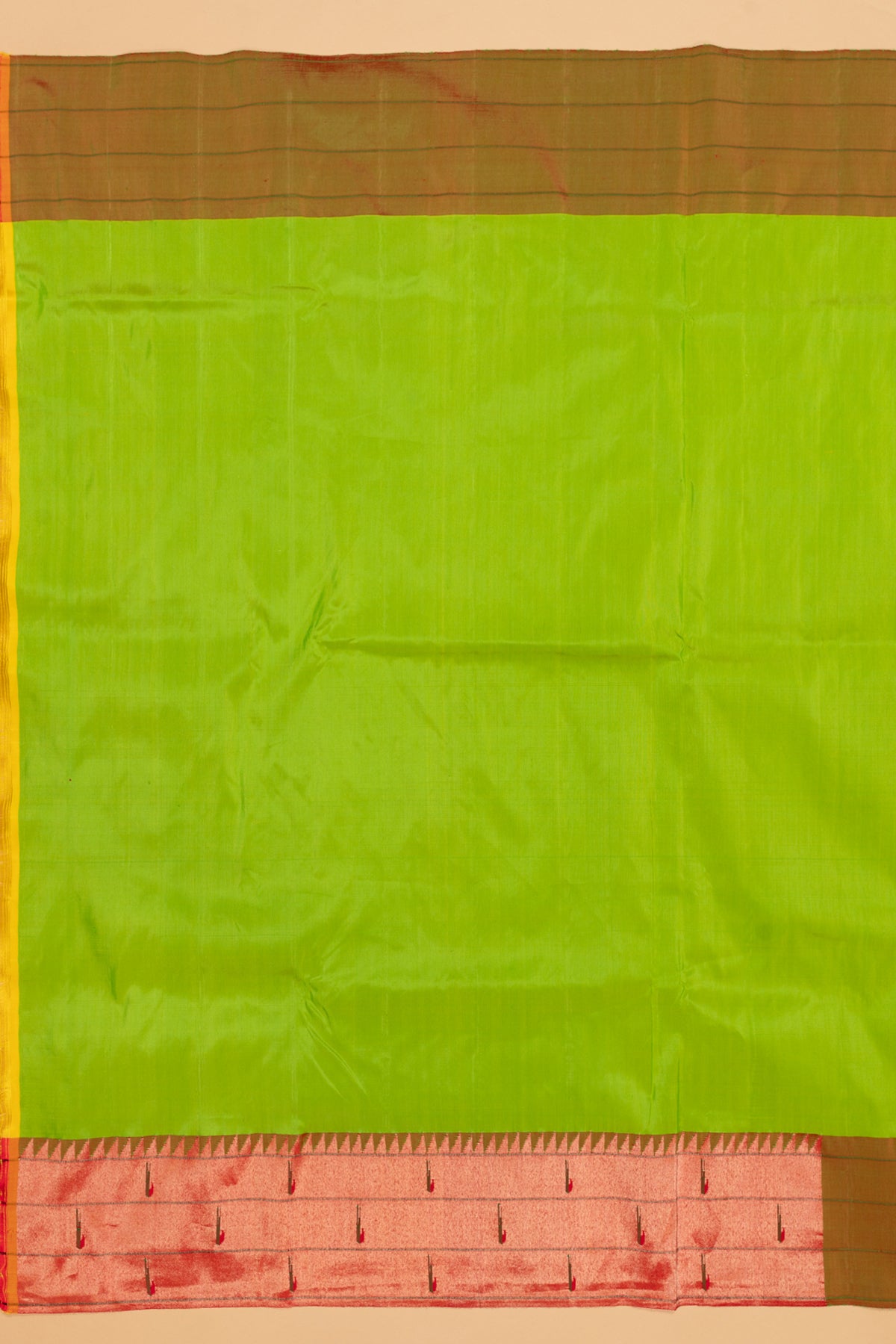 Paithani Silk Butta Green Saree With Triple Muniya Border