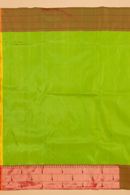 Paithani Silk Butta Green Saree With Triple Muniya Border