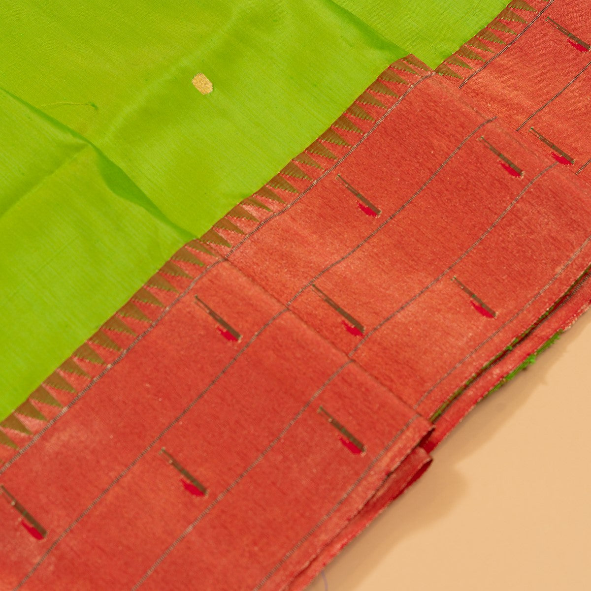 Paithani Silk Butta Green Saree With Triple Muniya Border