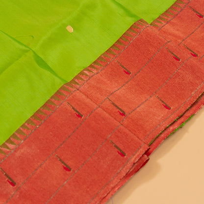 Paithani Silk Butta Green Saree With Triple Muniya Border