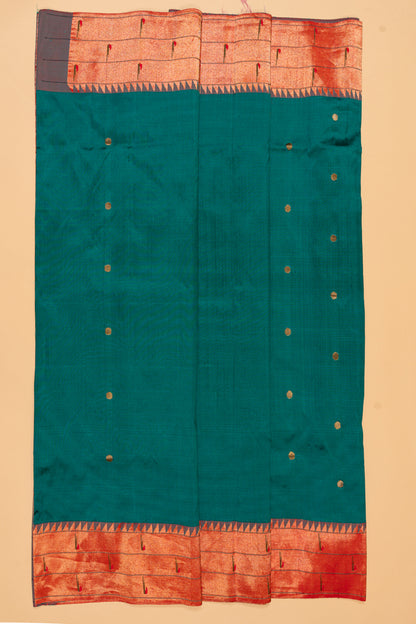 Paithani Silk Butta Teal Green Saree With Triple Muniya Border