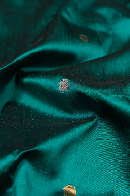 Paithani Silk Butta Teal Green Saree With Triple Muniya Border