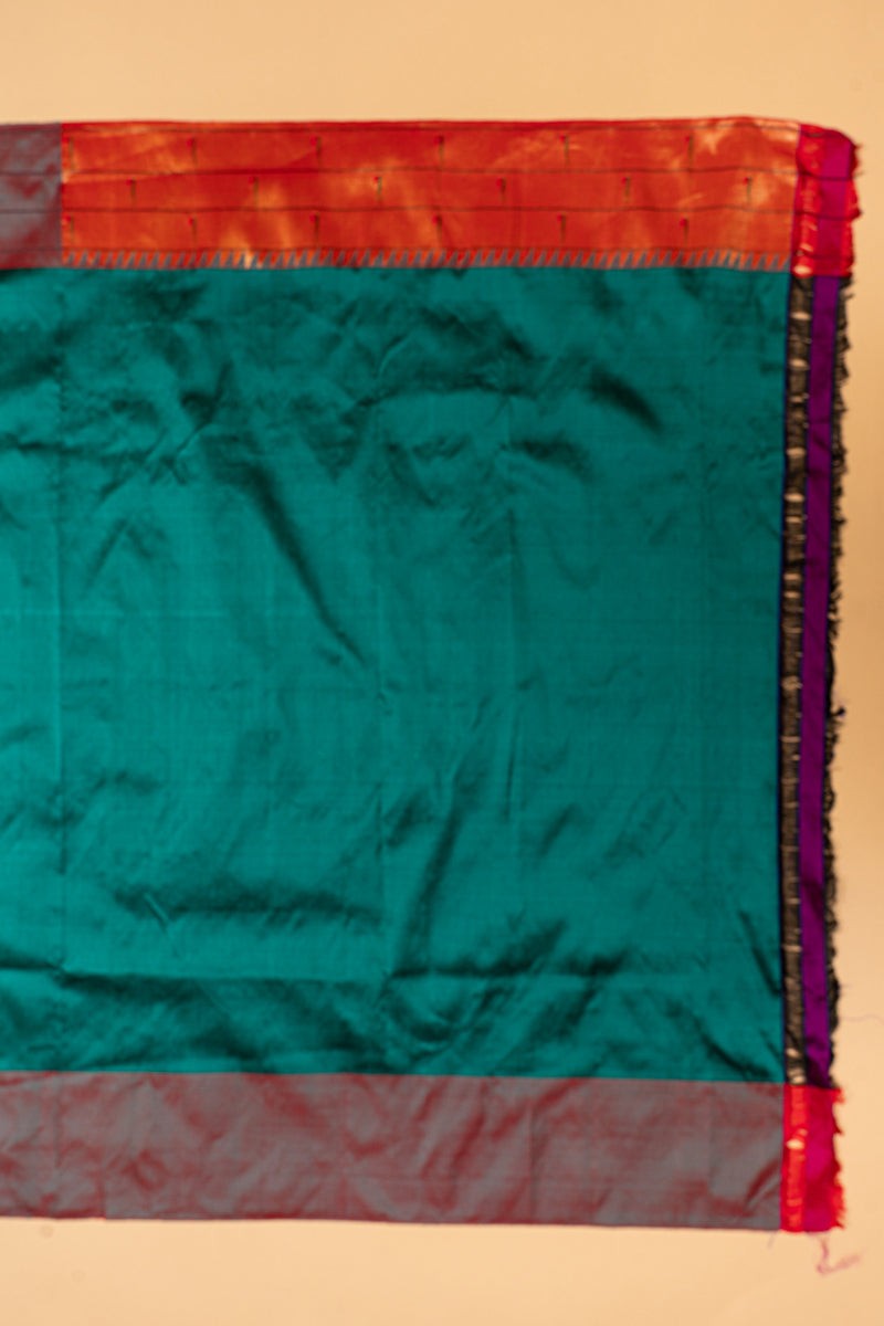 Paithani Silk Butta Teal Green Saree With Triple Muniya Border