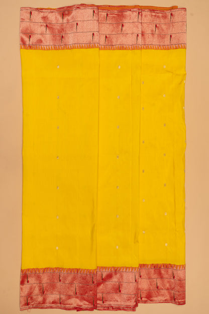Paithani Silk Butta Yellow Saree With Triple Muniya Border