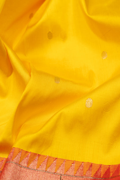 Paithani Silk Butta Yellow Saree With Triple Muniya Border