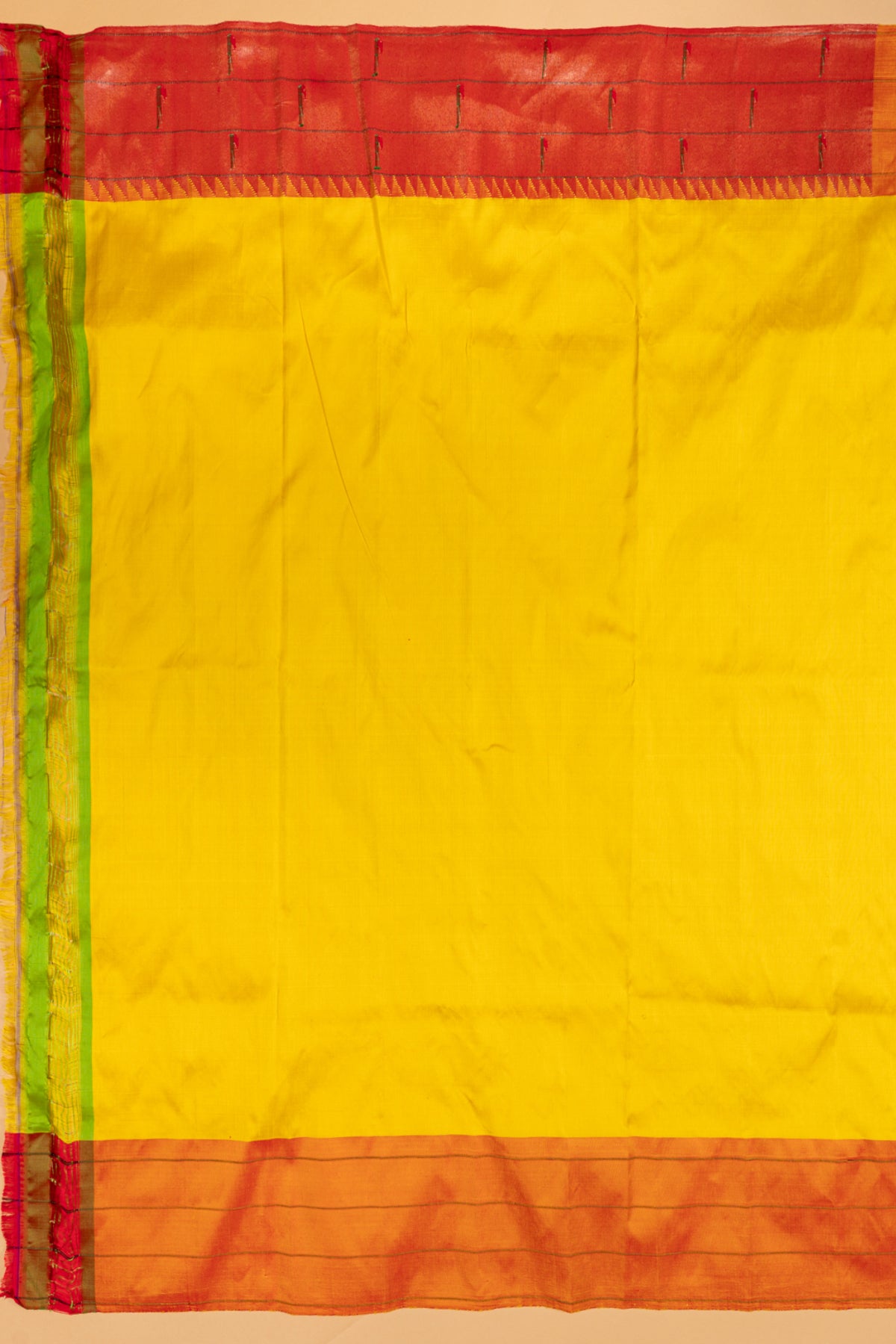 Paithani Silk Butta Yellow Saree With Triple Muniya Border