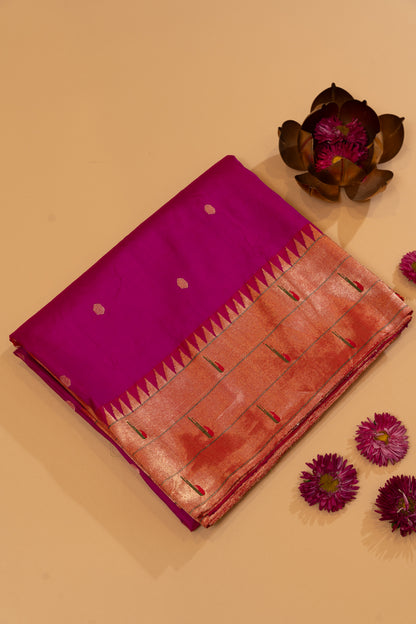 Paithani Silk Butta Purple Saree With Triple Muniya Border