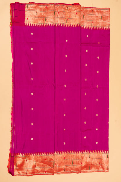 Paithani Silk Butta Purple Saree With Triple Muniya Border