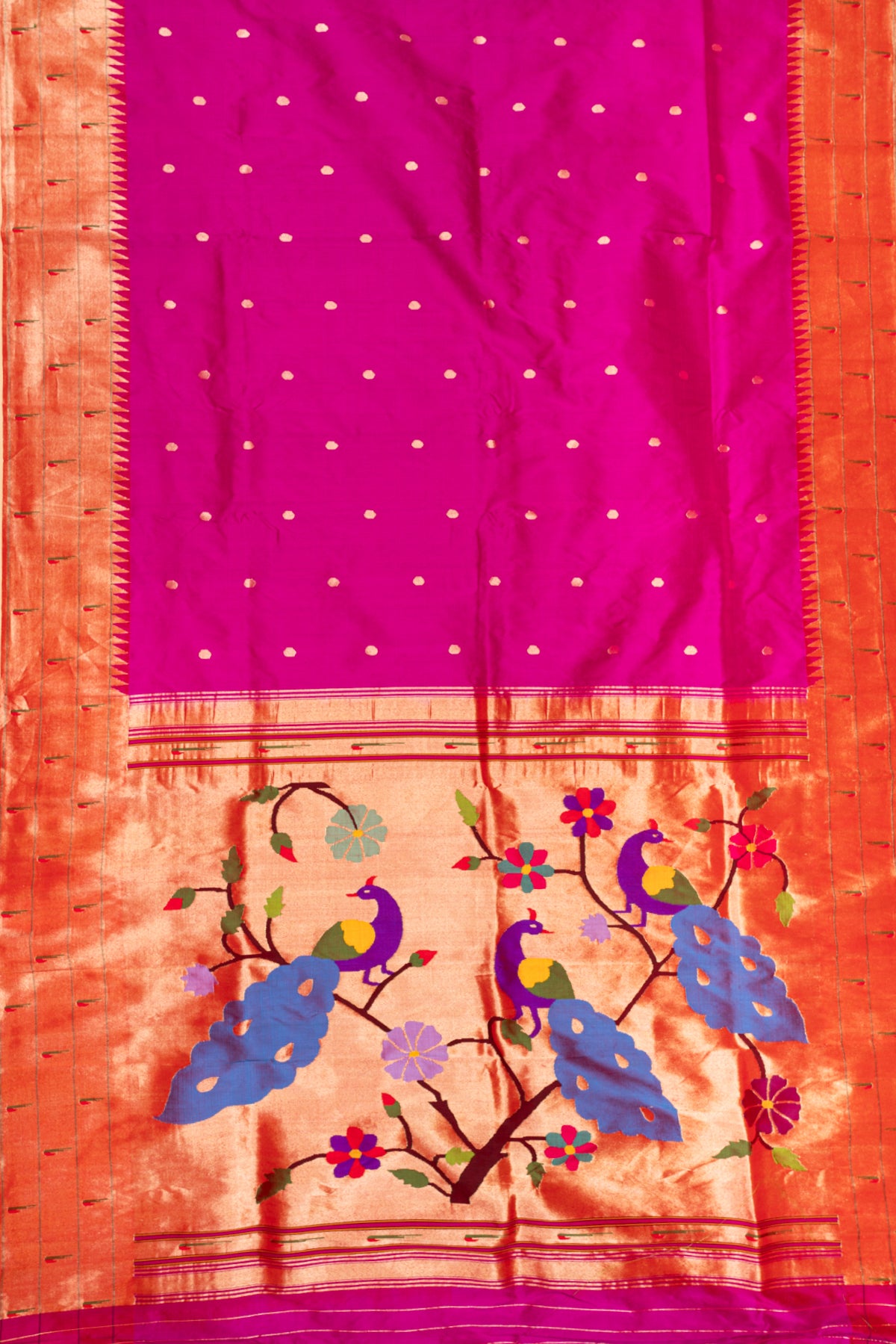 Paithani Silk Butta Purple Saree With Triple Muniya Border