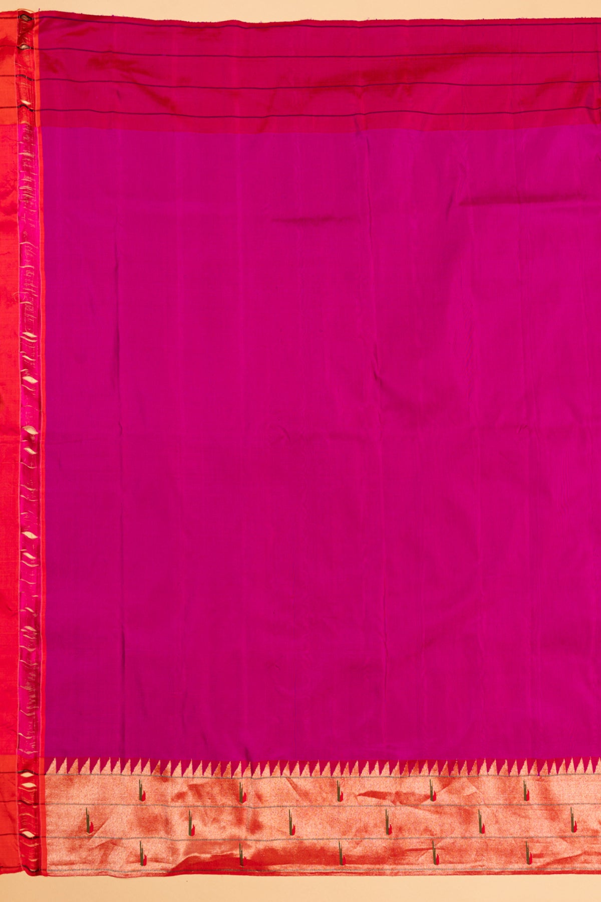 Paithani Silk Butta Purple Saree With Triple Muniya Border