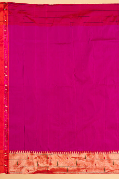 Paithani Silk Butta Purple Saree With Triple Muniya Border