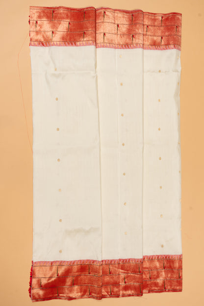Paithani Silk Butta Off White Saree With Triple Muniya Border