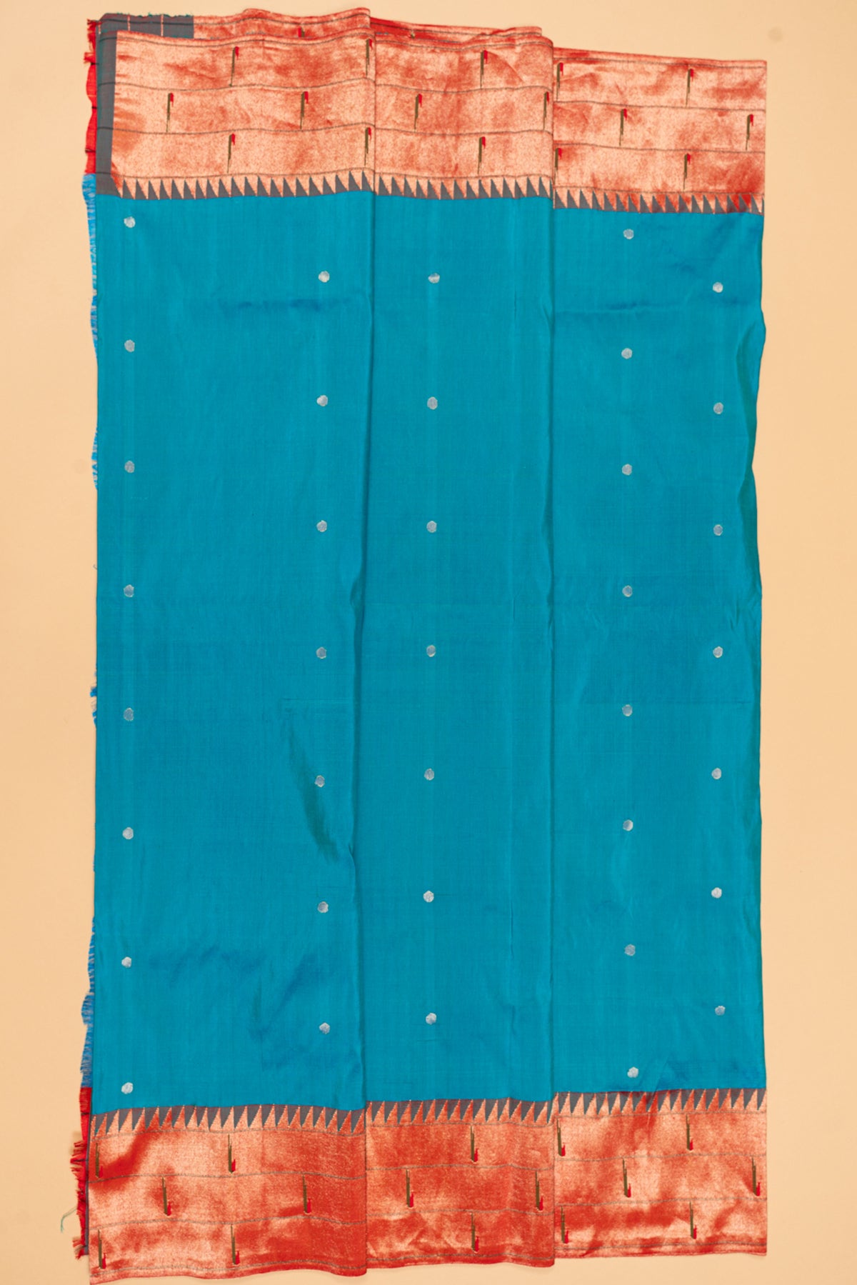 Paithani Silk Butta Sky Blue Saree With Triple Muniya Border