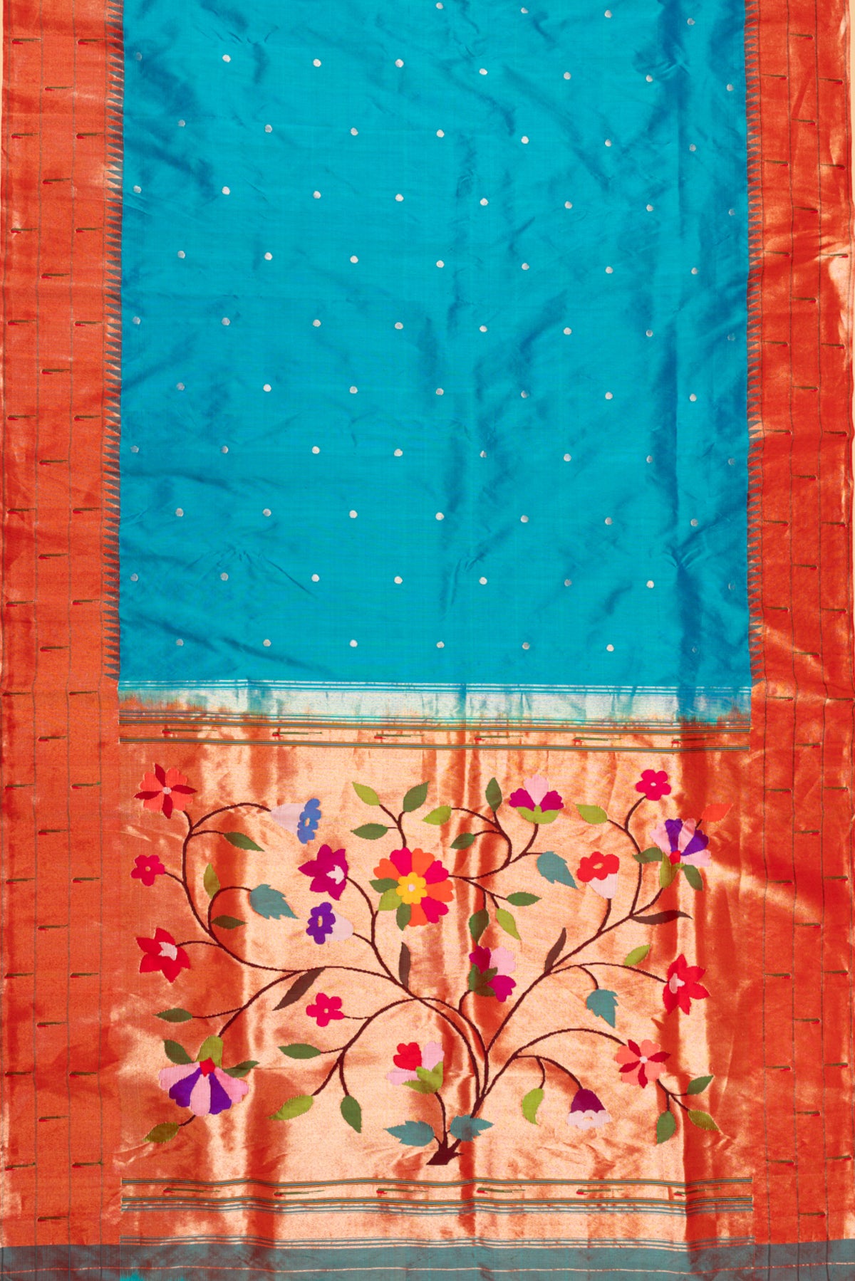 Paithani Silk Butta Sky Blue Saree With Triple Muniya Border