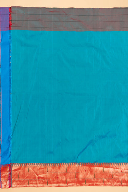 Paithani Silk Butta Sky Blue Saree With Triple Muniya Border