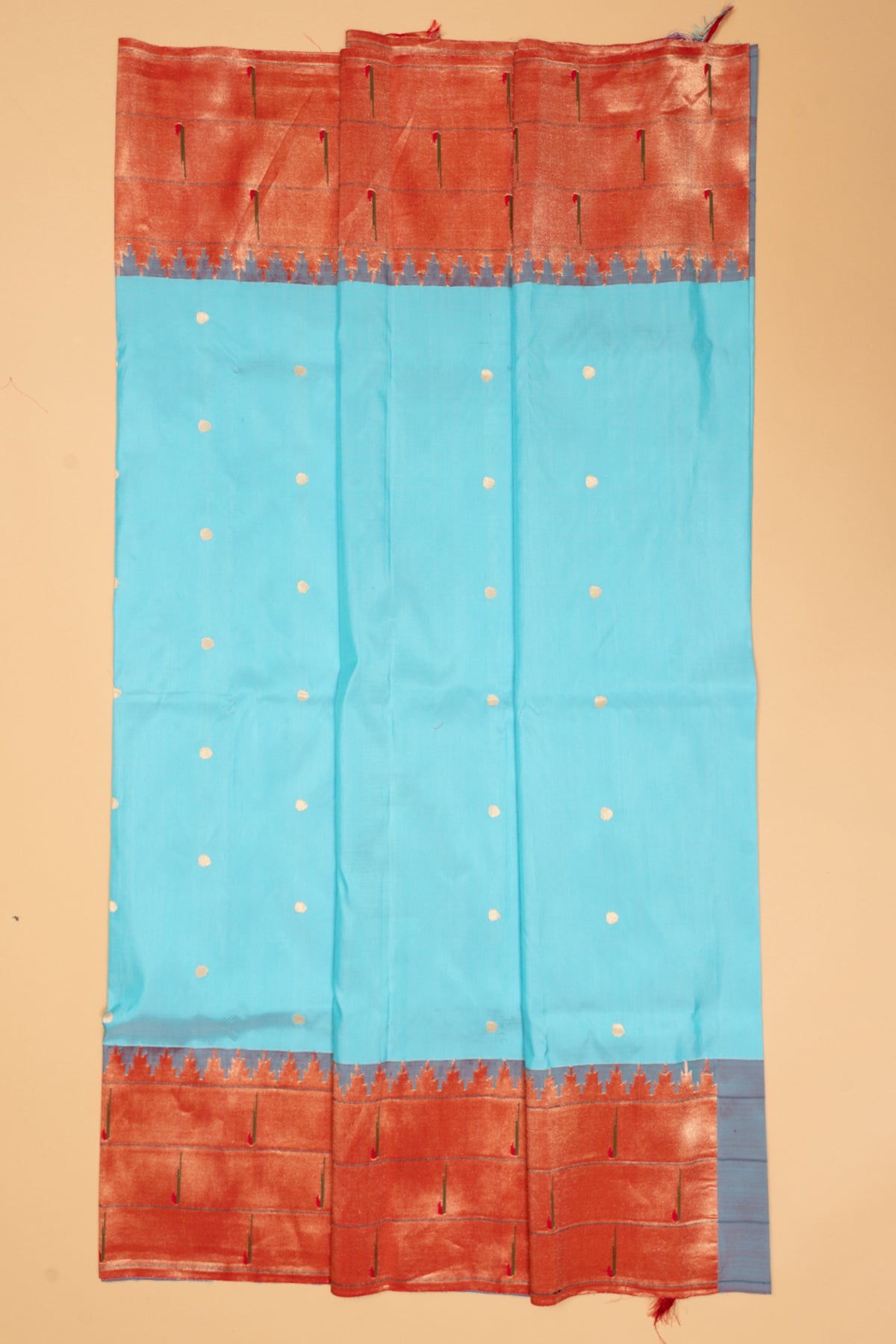 Paithani Silk Butta Sky Blue Saree With Triple Muniya Border