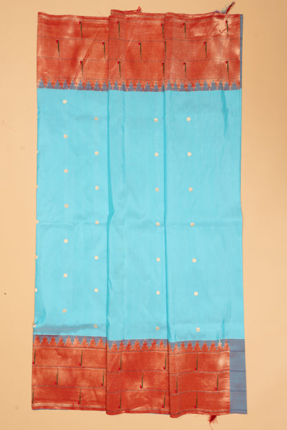 Paithani Silk Butta Sky Blue Saree With Triple Muniya Border