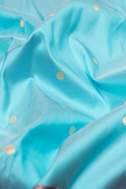 Paithani Silk Butta Sky Blue Saree With Triple Muniya Border
