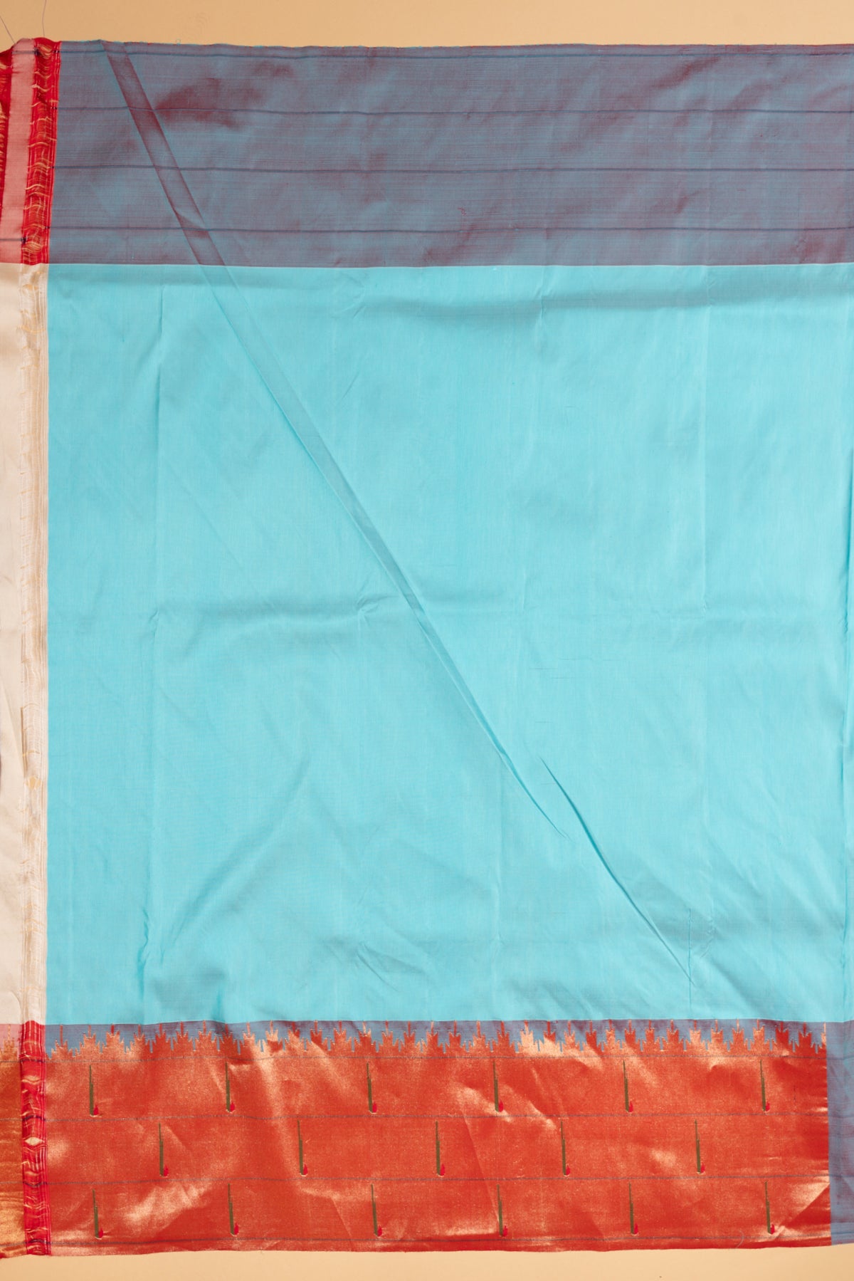 Paithani Silk Butta Sky Blue Saree With Triple Muniya Border