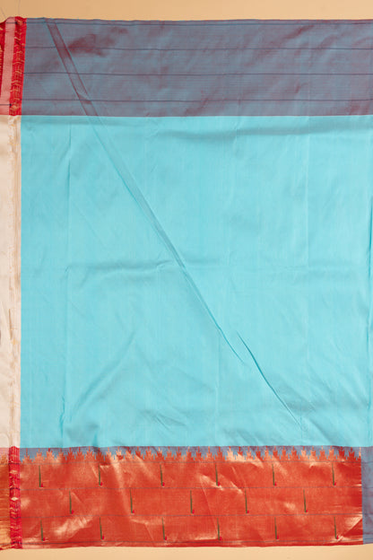 Paithani Silk Butta Sky Blue Saree With Triple Muniya Border