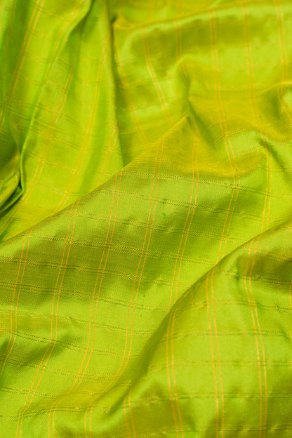 Paithani Silk Checks Green Saree With Akruthi Border