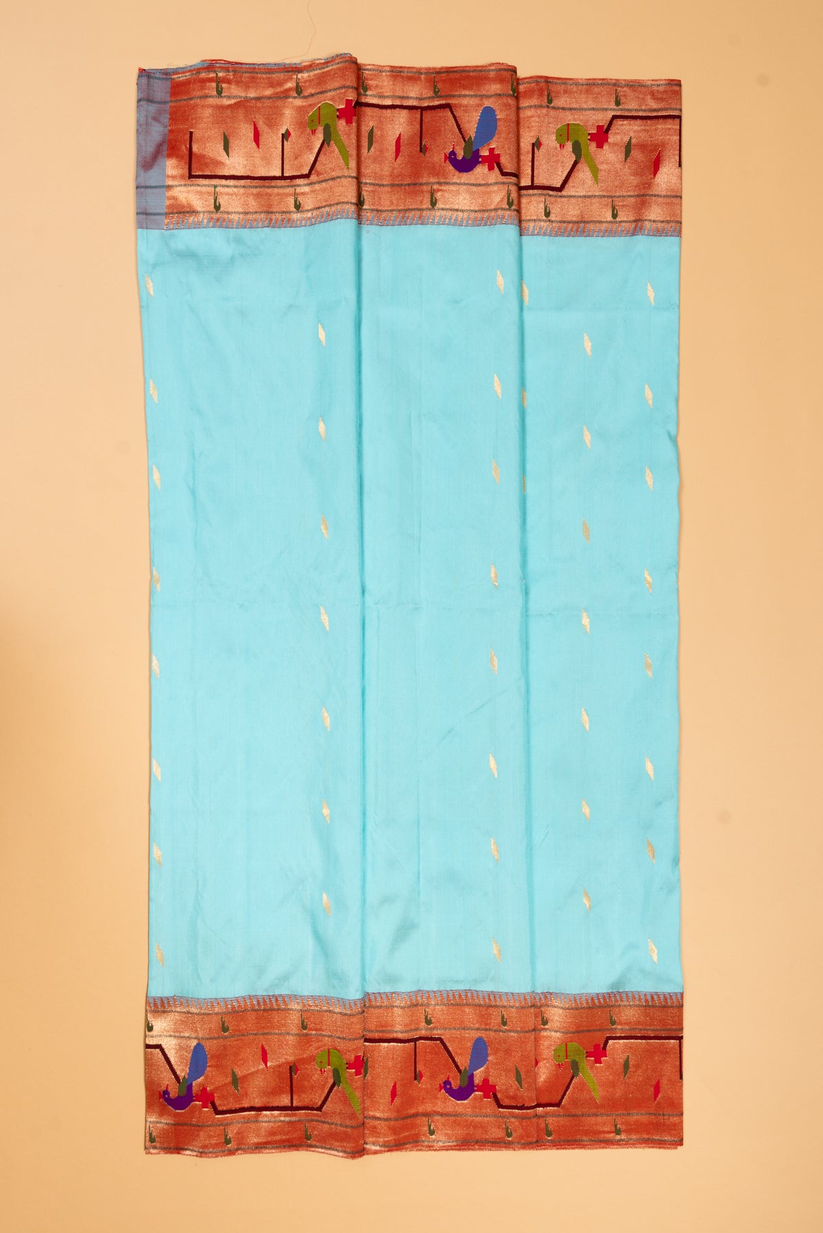 Paithani Silk Butta Sky Blue Saree With Akruthi Border