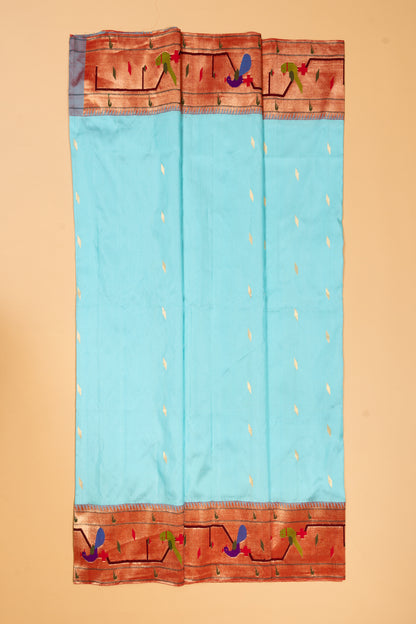 Paithani Silk Butta Sky Blue Saree With Akruthi Border