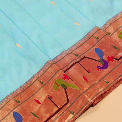 Paithani Silk Butta Sky Blue Saree With Akruthi Border