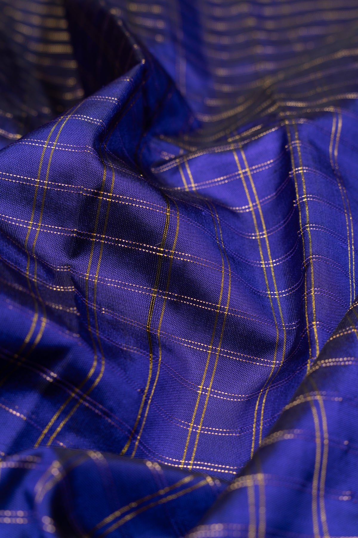 Paithani Silk Checks Dark Blue Saree With Akruthi Border