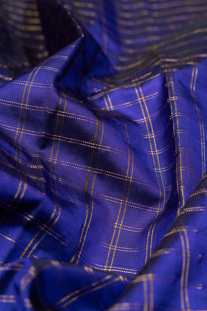 Paithani Silk Checks Dark Blue Saree With Akruthi Border