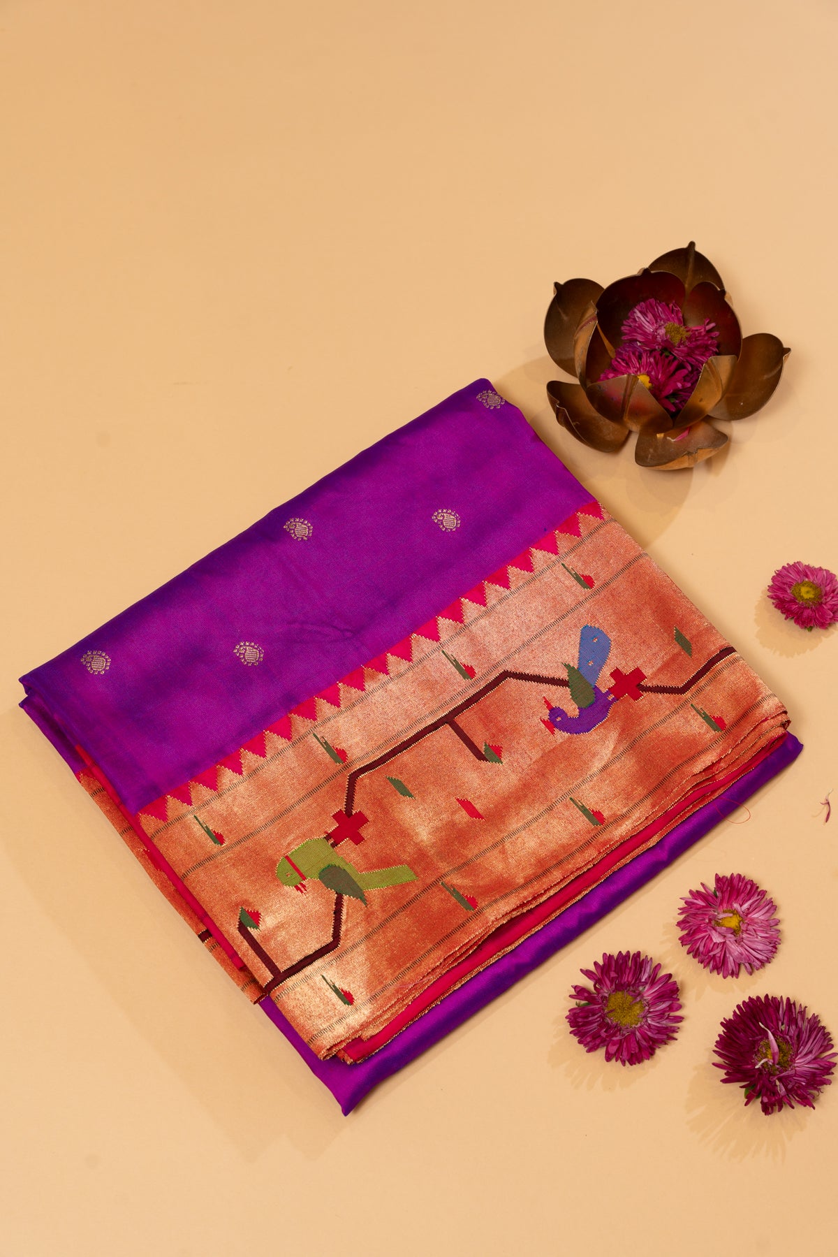 Paithani Silk Butta Purple Saree With Akruthi Border