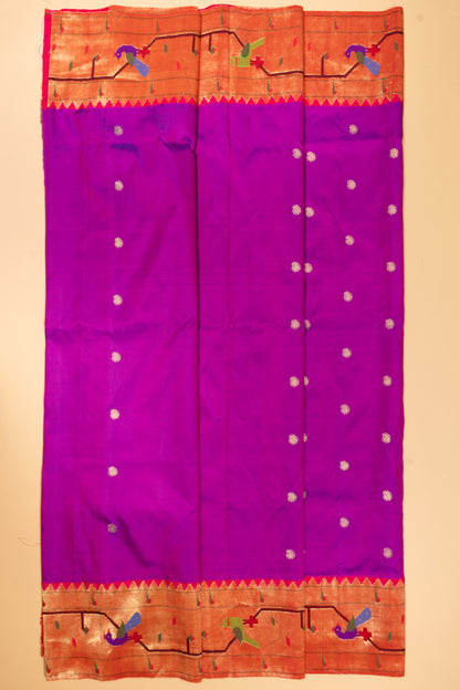 Paithani Silk Butta Purple Saree With Akruthi Border